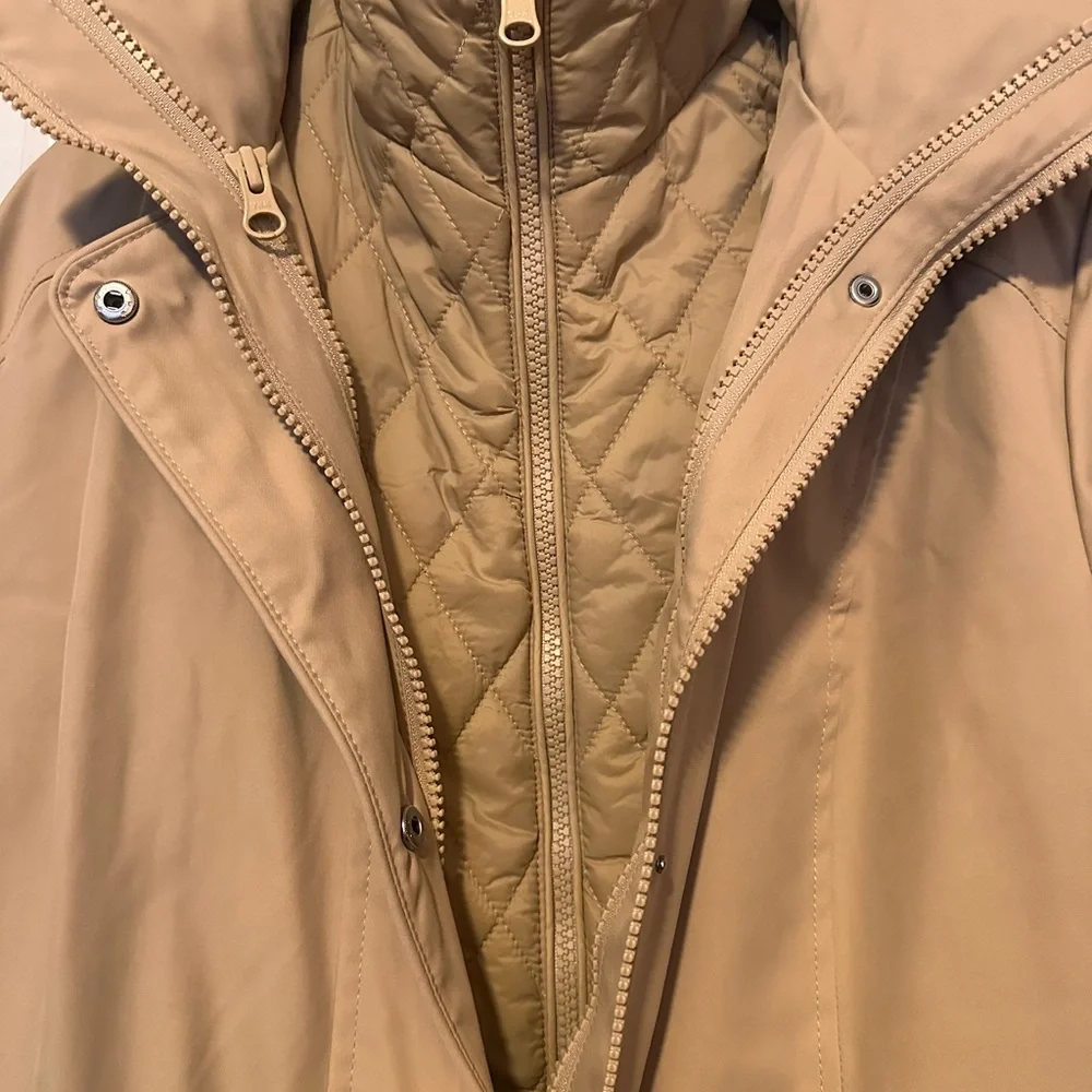 2 in 1 Lands' End Women's Camel Hooded Trench Coat and Vest - Picture 5 of 8
